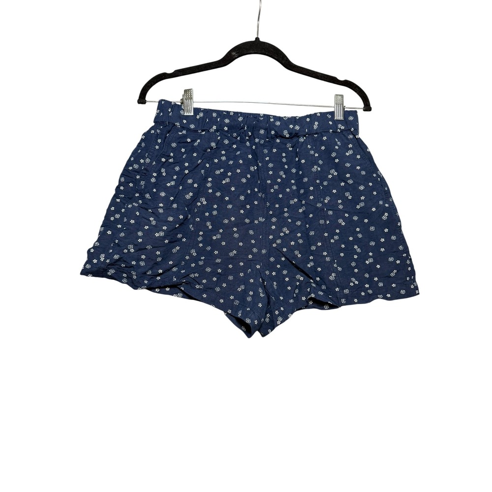 Madewell Navy Blue Floral Block Print Pull On Shorts Elastic Waist Womens Small